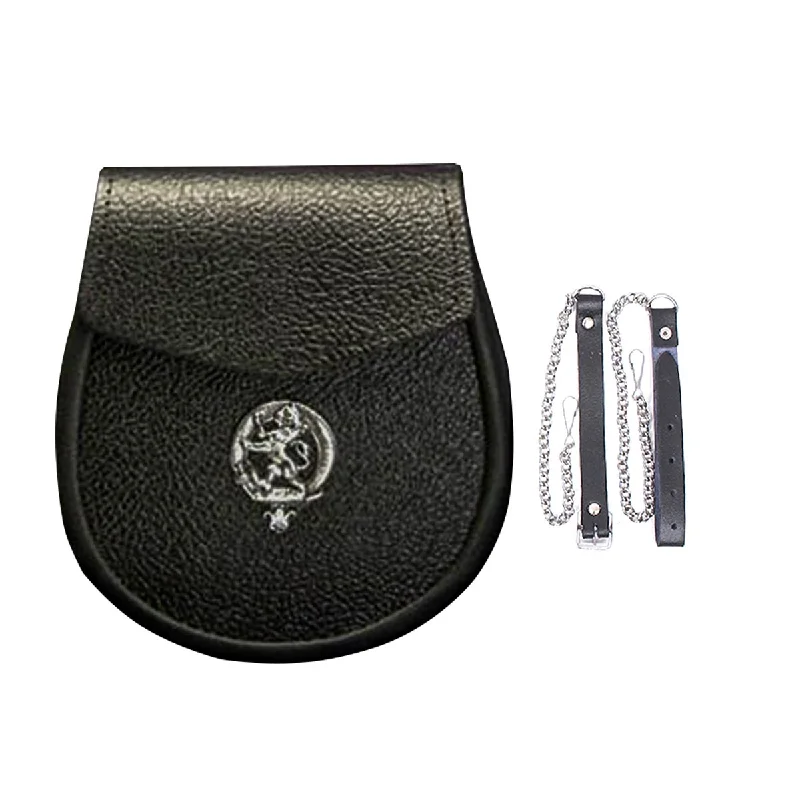 Crazy Deals Clan Crest Sporran Black Grain Leather With Chain Belt