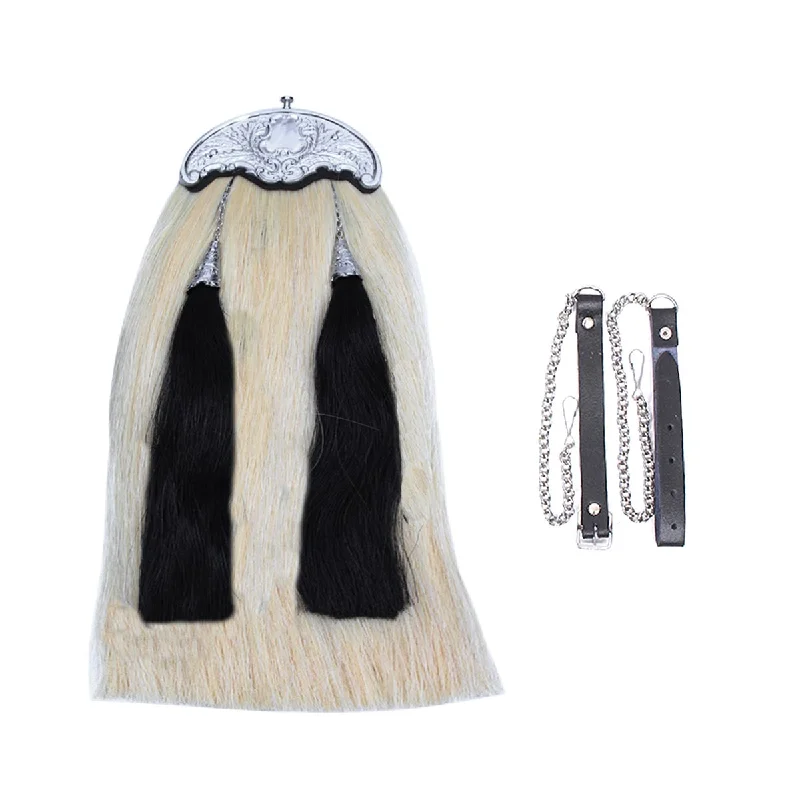 Special Price Original Horse Hair Sporran White Body With Two Black Tassels