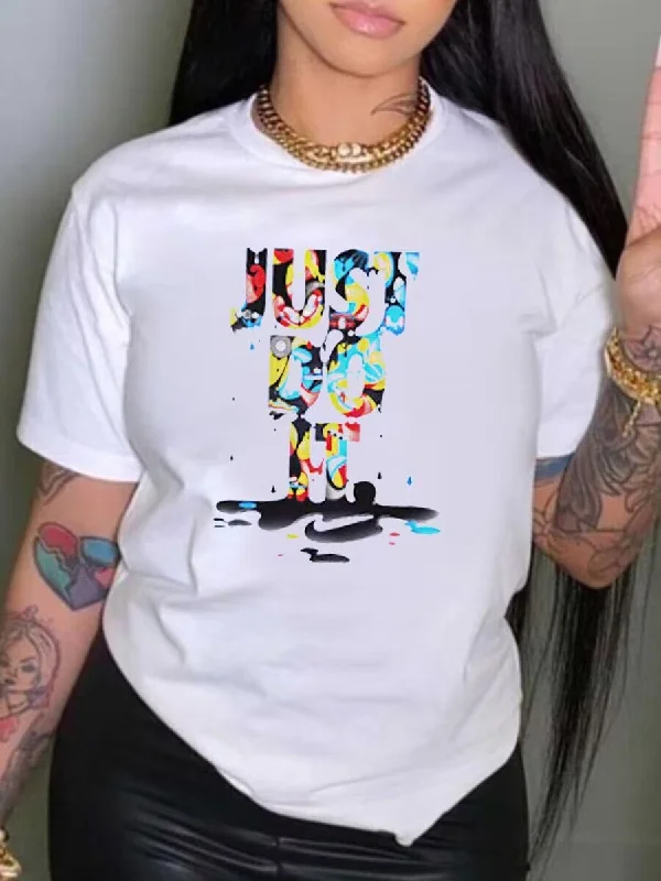 Overstock Sale Splash Ink Just Do It Letter Print T-shirt AR5089
