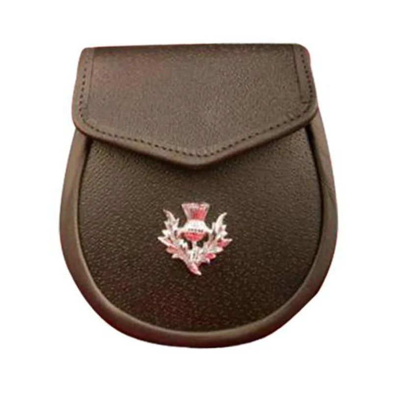Daily Deals Black or Brown Grained Leather Sporran With Thistle Flower Badge