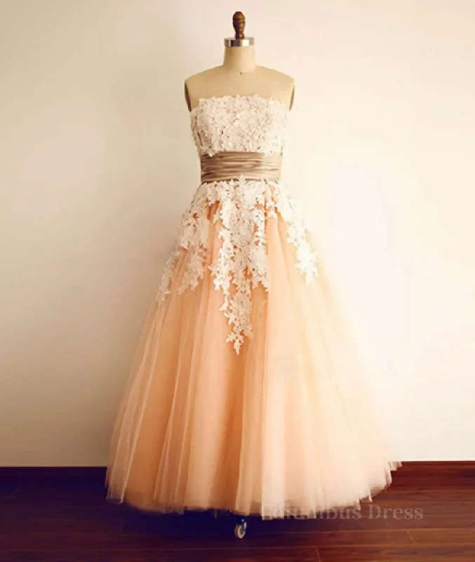 Sneak Peek Sale Champagne Tulle Lace Tea Pearl Corset Prom Dresses, Lace Corset Wedding Dresses outfit Sneak Peek Sale Champagne Tulle Lace Tea Pearl Corset Prom Dresses, Lace Corset Wedding Dresses outfit
