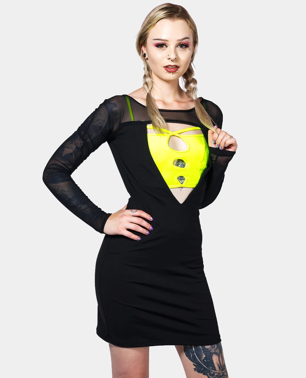 Clearance Items MESH DEEP V DRESS