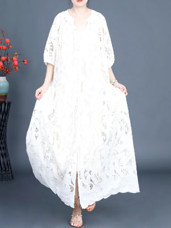 Lowest Price Women Summer Artsy Cutout Lace Maxi Dress LL059