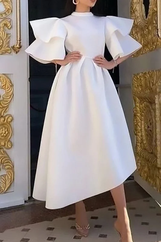Deal Alert Casual Solid Patchwork Half A Turtleneck Irregular Dress Plus Size Dresses RE5239