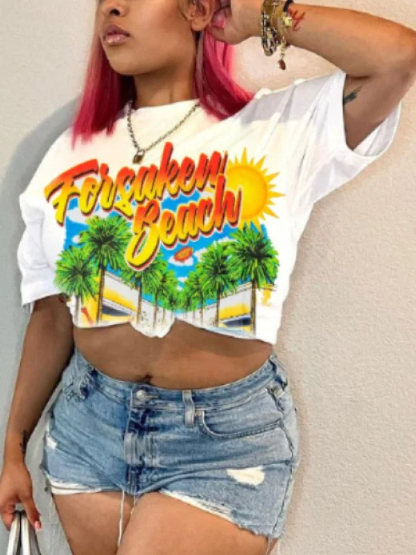 Deep Discounts Gradient Palm Tree Letter Print T-shirt AR5036