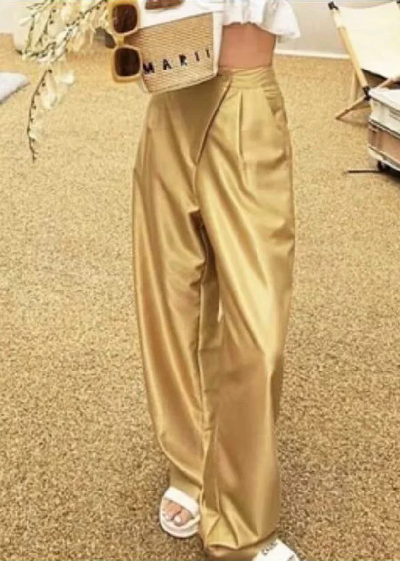 Act Now New Gold Button Pockets High Waist Silk Pants Summer QP001