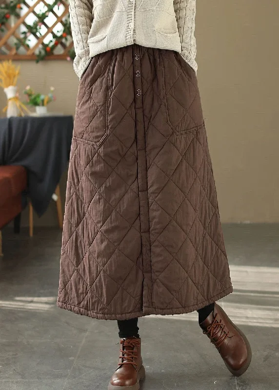 Super Deal Casual Coffee Pockets Elastic Waist Fine Cotton Filled Skirt Winter RX007