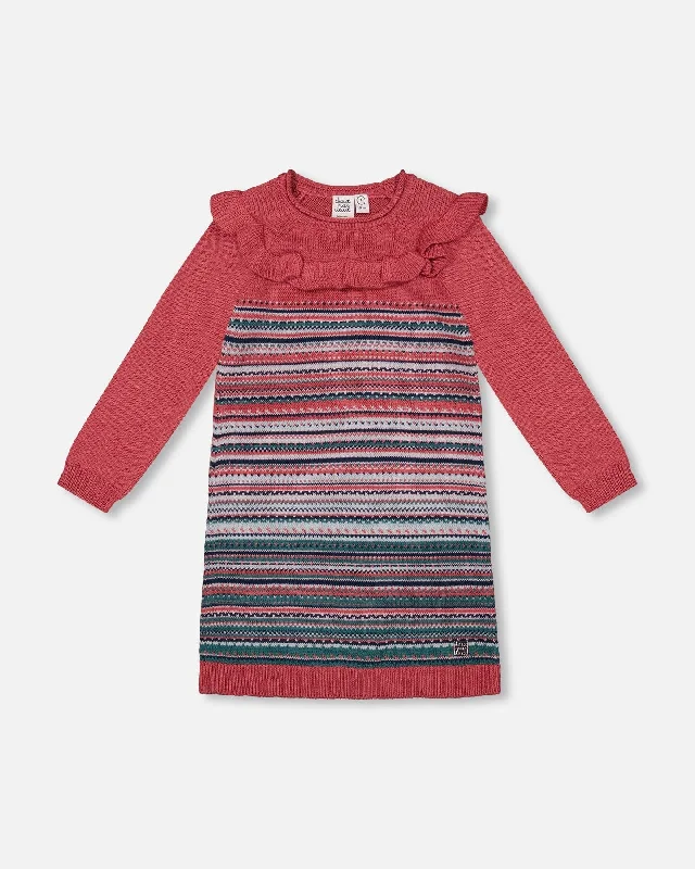 Unmissable Offer Jacquard Stripe Sweater Dress Pink And Blue