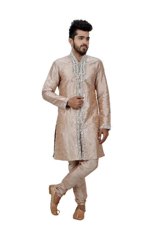 Deal of the Week Almond Silk Traditional Indian Wedding Indo-Western Sherwani for Men