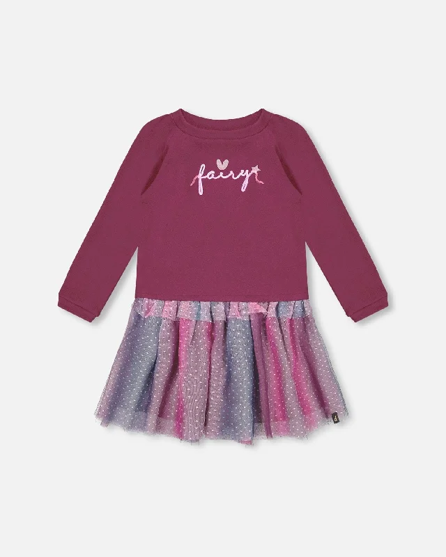 New Deals Bi-Material Dress With Tulle Skirt Burgundy