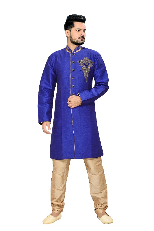 YEAR-End Clearance Classy Blue Jacquard Silk Indian Wedding Sherwani For Men