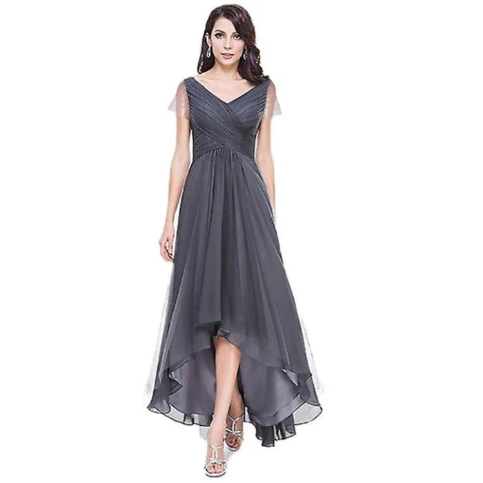 Unbeatable Prices Women Long Prom Dress V Neck Asymmetrical Bridesmaid Dress For Wedding Party Evening