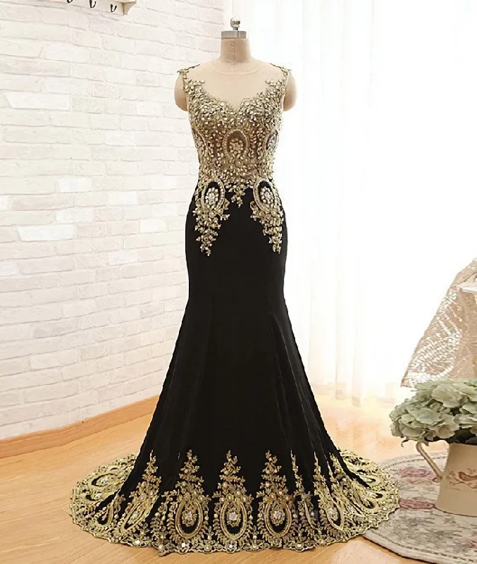 Weekend Deal Round Neck Mermaid Lace Applique Black Corset Prom Dresses, Lace Black Corset Formal Dresses outfit Weekend Deal Round Neck Mermaid Lace Applique Black Corset Prom Dresses, Lace Black Corset Formal Dresses outfit