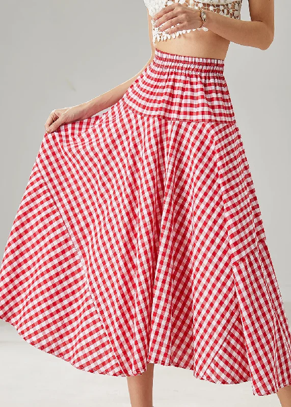 Act Fast Red Plaid Cotton Holiday Skirts Exra Large Hem Summer AZ1032