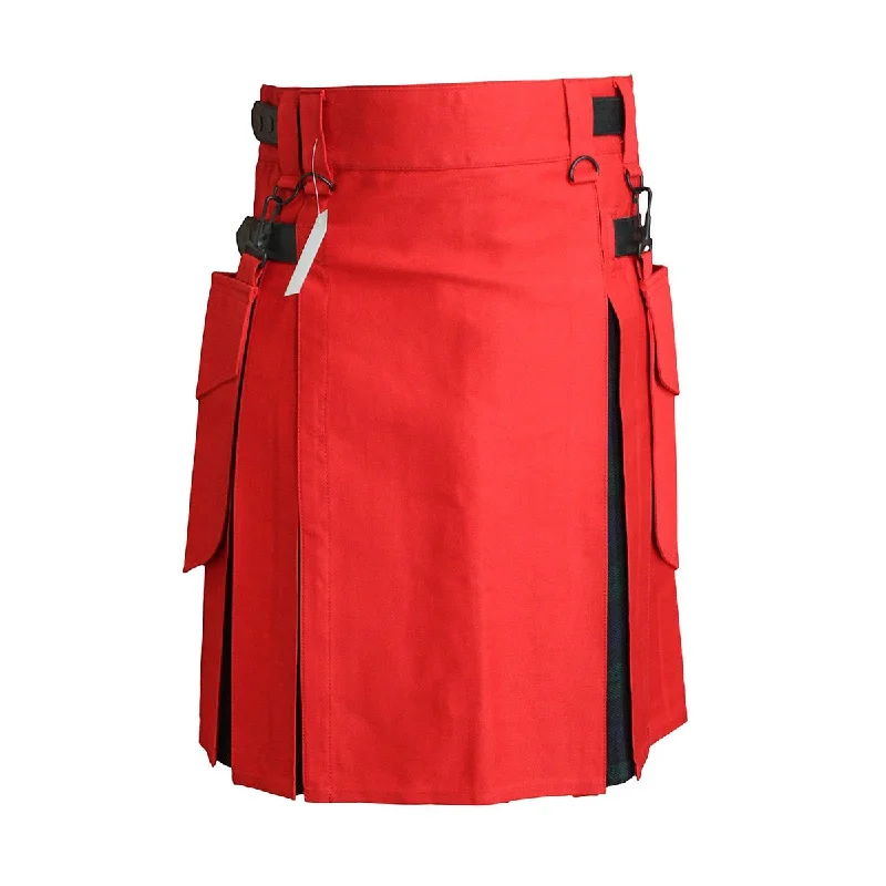 Price Blitz Heavy Cotton Hybrid Kilt Red Color With Tartan
