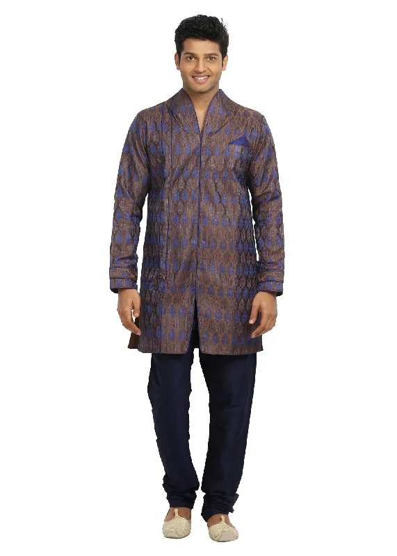 Special Savings Chocolate Blue Trendy Indian Wedding Kurta Pajama Sherwani - Indian Ethnic Wear for Men Special Savings Chocolate Blue Trendy Indian Wedding Kurta Pajama Sherwani - Indian Ethnic Wear for Men