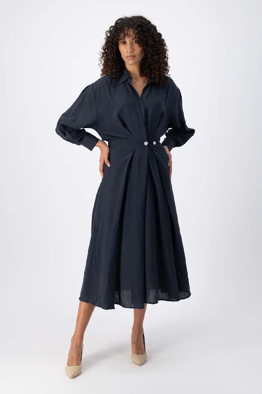 Special Discount Luminary Parisian Midi Wrap Dress Black Wash in Linen Blend