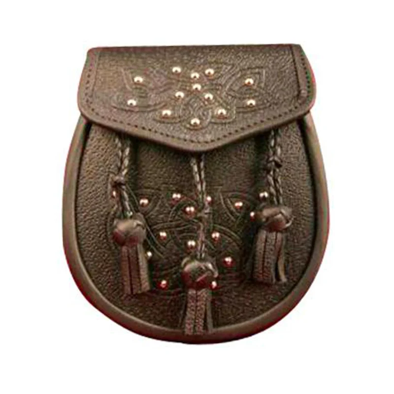 Epic Deals Black or Brown Grained Leather Sporran With 3 Tassels And Chain Belt