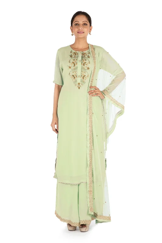 Today Only Hand Embroidered Pistachio Green Pallazo Set
