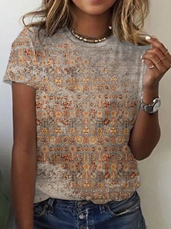 Deal Dash Women's Ethnic Loose Crew Neck Casual T-Shirt AT10076