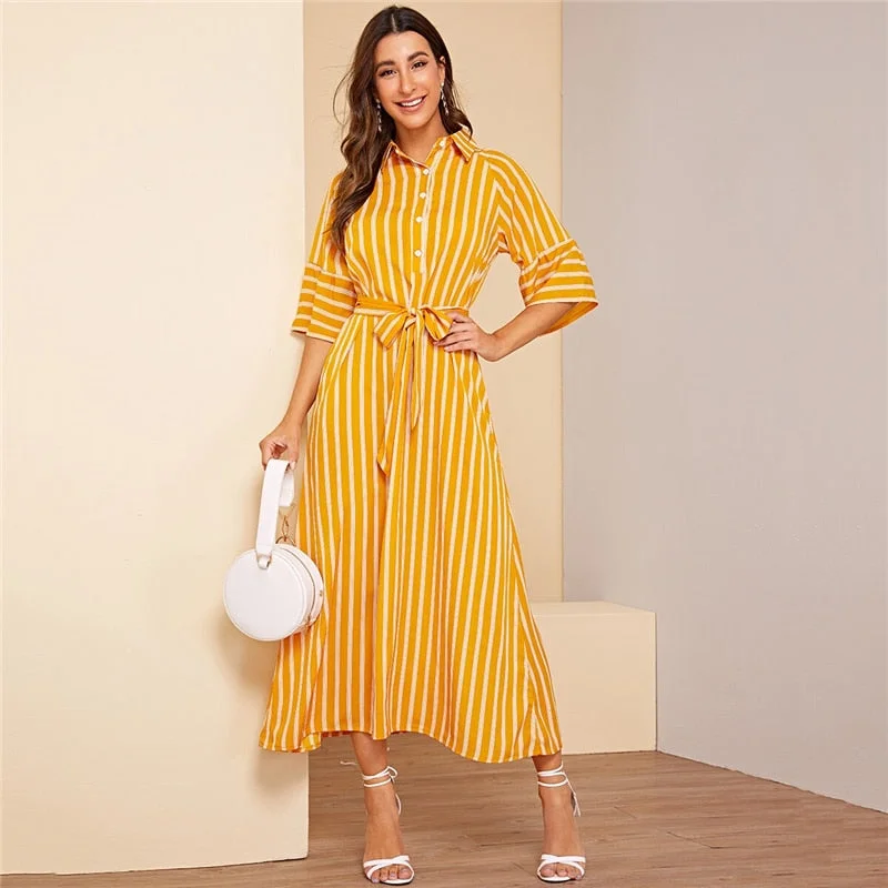 Today’s Deal Women's Summer A-Line Striped Maxi Dress With Buttons