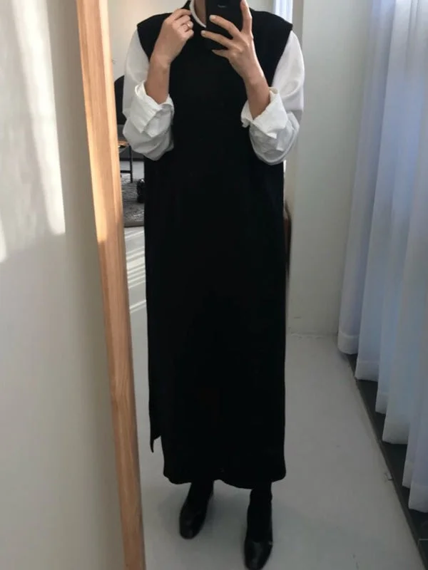 Stock Clearance Urban Black Round-Neck Sleeveless Knit Dress QX017