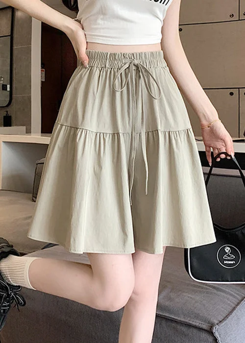 Discount Extravaganza Grey Lace Up Solid Cotton Pants Skirt Elastic Waist QE003