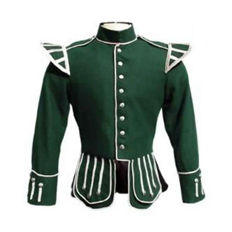 Year-End Sale Forest Green Doublet Blazer Wool Silver Braid White Trim