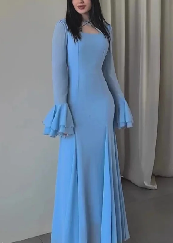 Epic Deals Women Slim Fit Blue U Neck Chiffon Maxi Dresses Butterfly Sleeve QL038
