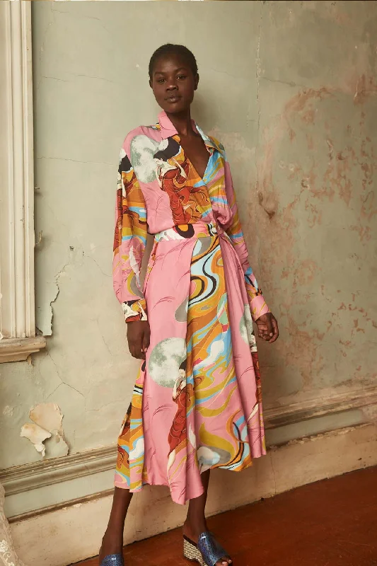 Markdowns Faith Parisian Midi Wrap Dress Pink in Viscose