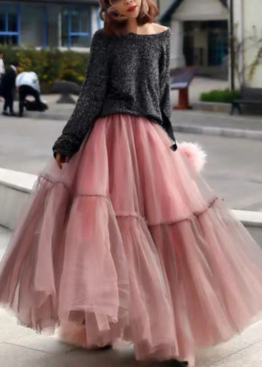 Major Savings Women Pink Ruffled Tulle Cinched Circle Fall Skirt AM1001