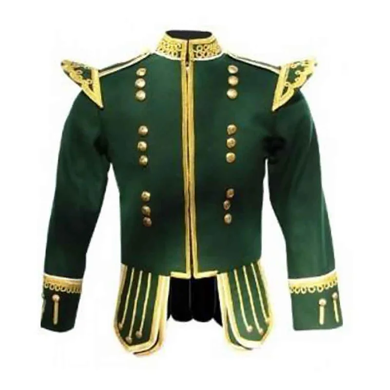 Savings Galore Forest Green Doublet Fancy Blazer Wool Gold Braid White Piping Zip Closure