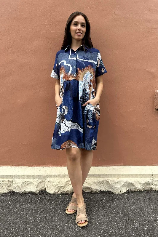 Final Clearance Festival Villa Dress Blue in Cotton Voile