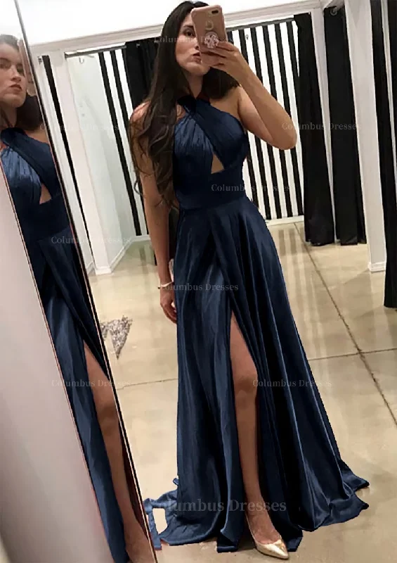 Bonus Savings A-line/Princess Halter Sleeveless Sweep Train Charmeuse Prom Dress With Split Bonus Savings A-line/Princess Halter Sleeveless Sweep Train Charmeuse Prom Dress With Split