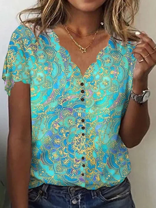Exclusive Savings Women's Ethnic Casual V Neck T-Shirt AT10058