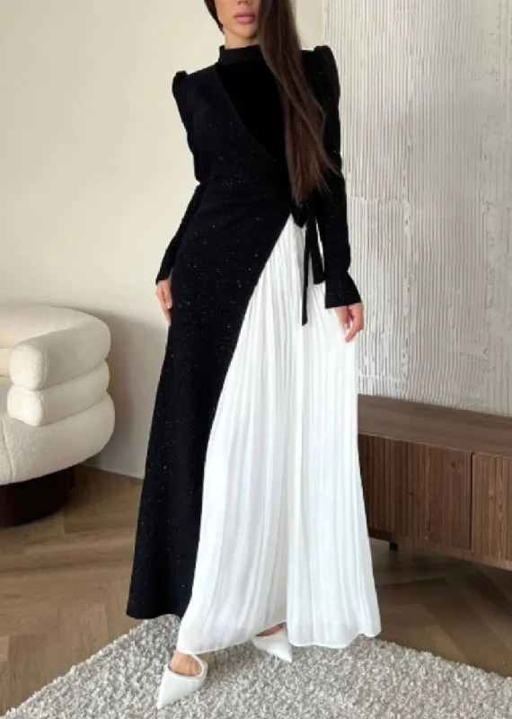 Markdown Madness Fashion Colorblock Patchwork Wrinkled Fake Two Piece Dress WO053
