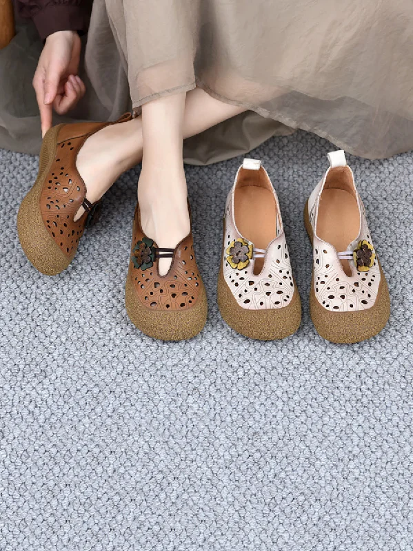 Exclusive Deal Women Summer Leather Cutout Flower Flat Shoes SC1060