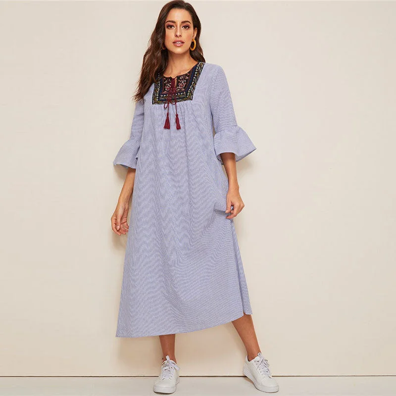 YEAR-End Sale Women's Summer Polyester Loose O-Neck Maxi Dress