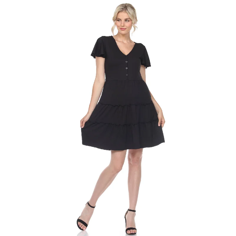 Limited Stock White Mark Womens V-neck Tiered Midi Dress Short Sleeve Casual Flowy Sizes S-3X