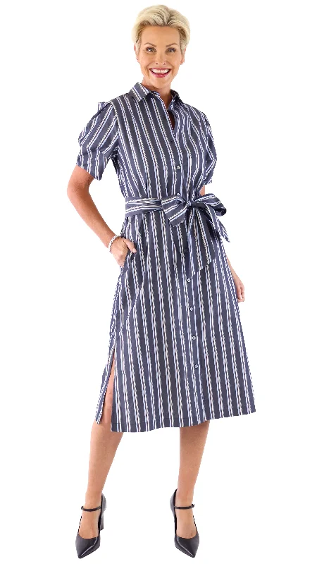 Bonus Savings Pinstripe Shirt Dress - Navy/White/Wine
