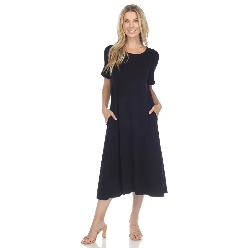 Incredible Offers White Mark Womens Midi Dress Short Sleeve Scoop Neck Rayon Spandex Side Pockets Incredible Offers White Mark Womens Midi Dress Short Sleeve Scoop Neck Rayon Spandex Side Pockets