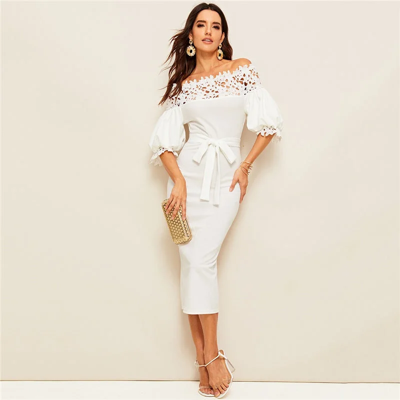 Clearance Items Women's Summer Off-Shoulder Long Sheath Dress With Lace