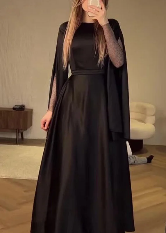 Price Meltdown Chic Black O Neck Patchwork Slim Fit Silk Dress Fall WO055