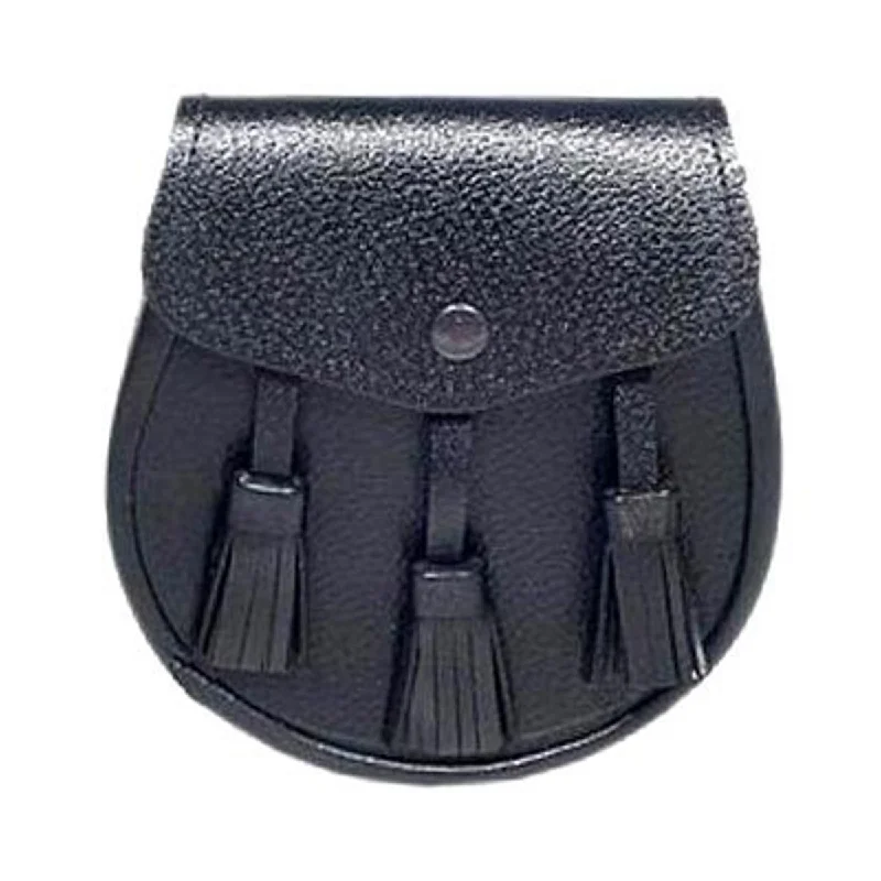 Extra Savings Black or Brown Grained Leather Sporran 3 Tassels With Chain Belt