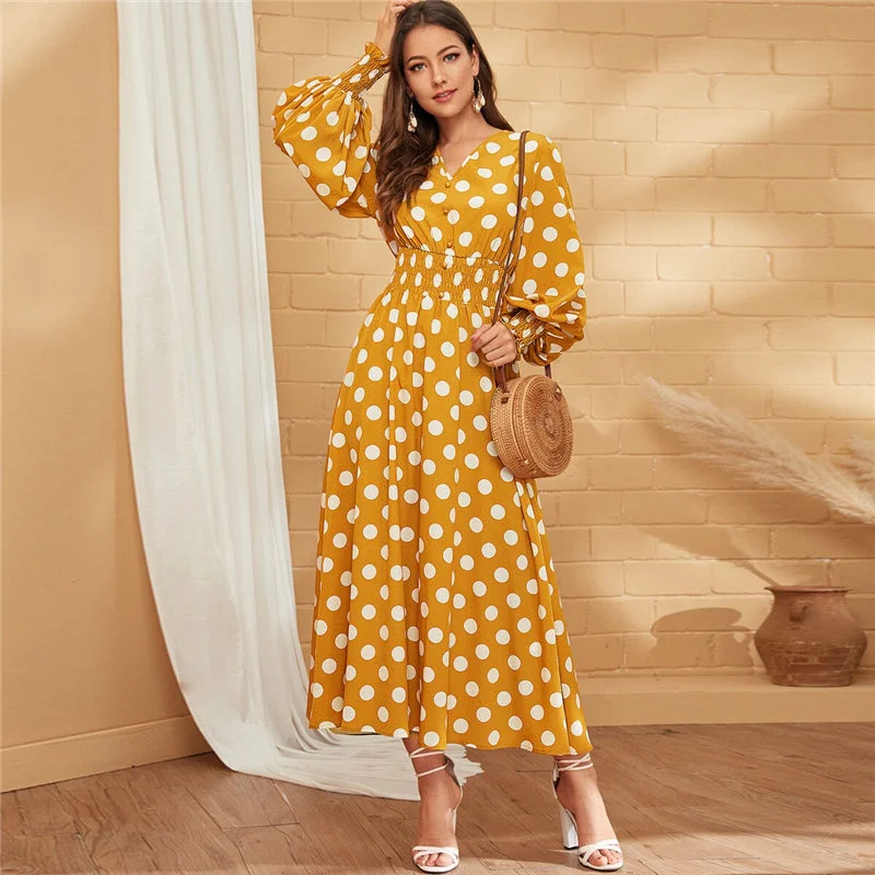 Limited Availability Women's Spring Polyester V-Neck A-Line Maxi Dress