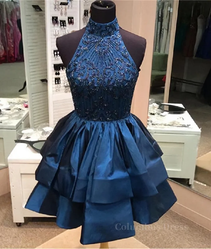 Special Promotion Cute High-Neck Sequin Beaded Short Blue Corset Prom Dresses, Blue Corset Homecoming Dresses outfit Special Promotion Cute High-Neck Sequin Beaded Short Blue Corset Prom Dresses, Blue Corset Homecoming Dresses outfit