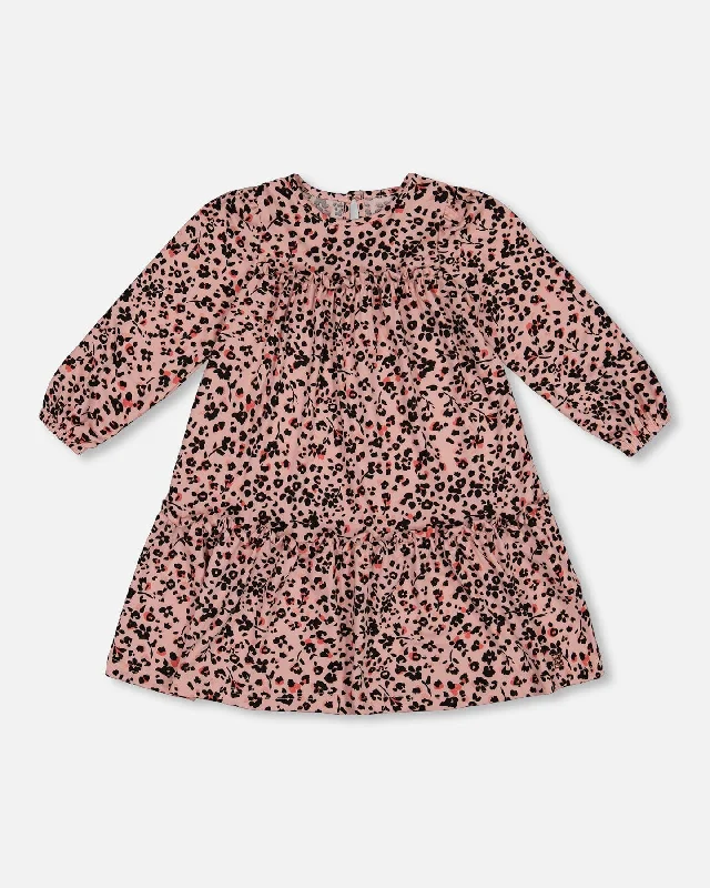 Sale Event Long Sleeve Dress With Frills Pink Printed Leopard Flowers