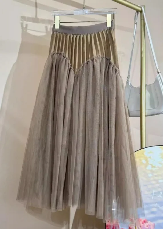 Bonus Savings Loose Khaki Ruffled Side Open Tulle Skirt Spring RV018
