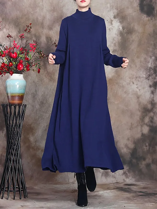 Discount Days Women Solid Turtleneck Maxi Dress
