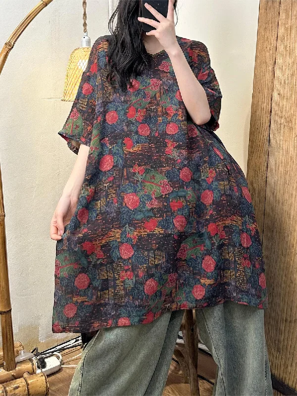 Reduced Prices Plus Size Women Summer Retro Flower Cotton Dress XX1061